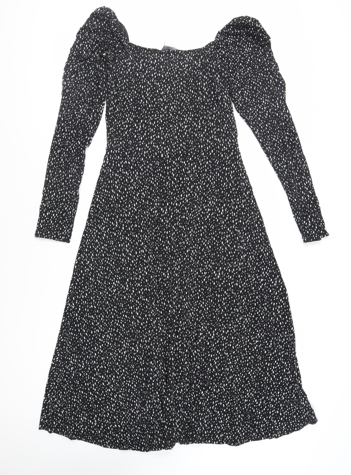 Sosander Womens Black Animal Print Viscose Fit & Flare Size 12 Square Neck Pullover