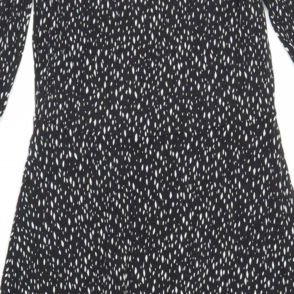 Sosander Womens Black Animal Print Viscose Fit & Flare Size 12 Square Neck Pullover