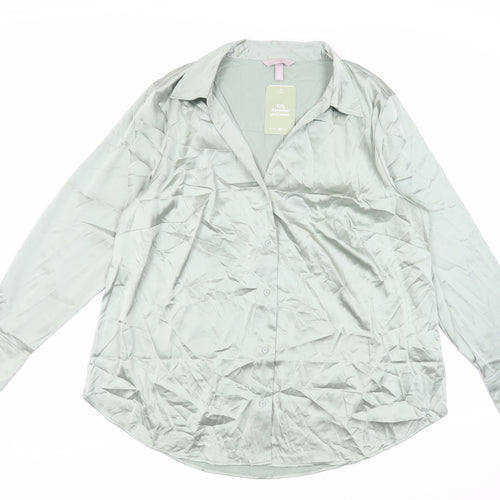 H&M Womens Green Polyester Basic Button-Up Size XL Collared