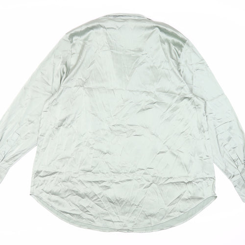 H&M Womens Green Polyester Basic Button-Up Size XL Collared