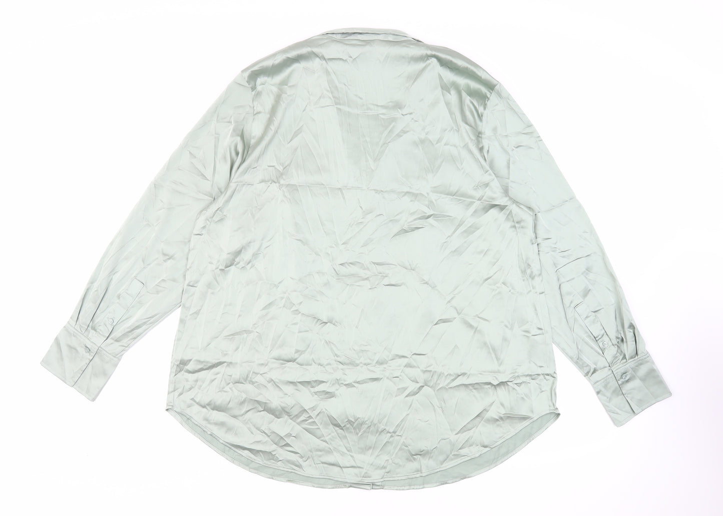 H&M Womens Green Polyester Basic Button-Up Size XL Collared