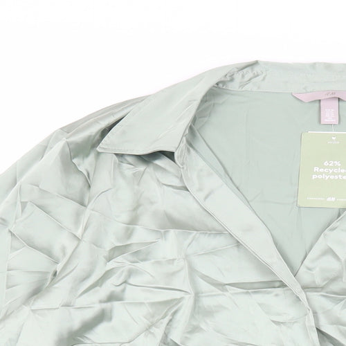 H&M Womens Green Polyester Basic Button-Up Size XL Collared