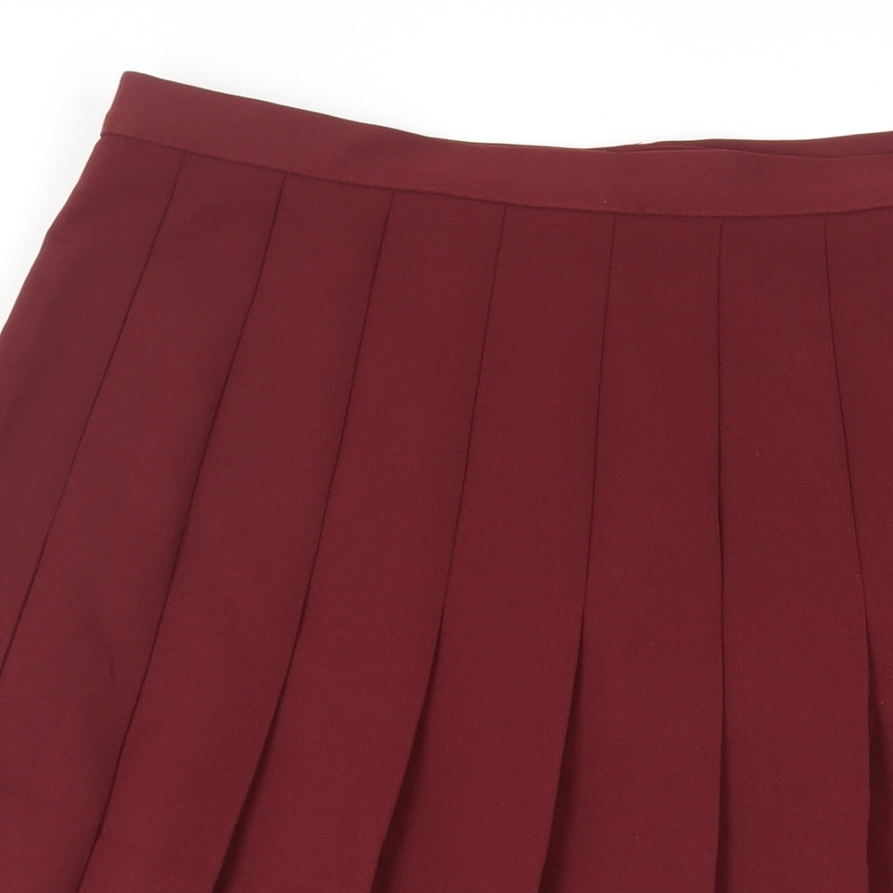 St Michael Womens Red Polyester Pleated Skirt Size 16 Zip - Vintage