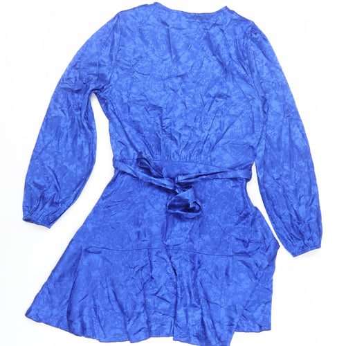 Quiz Womens Blue Floral Polyester Skater Dress Size 12 V-Neck Zip - Belted