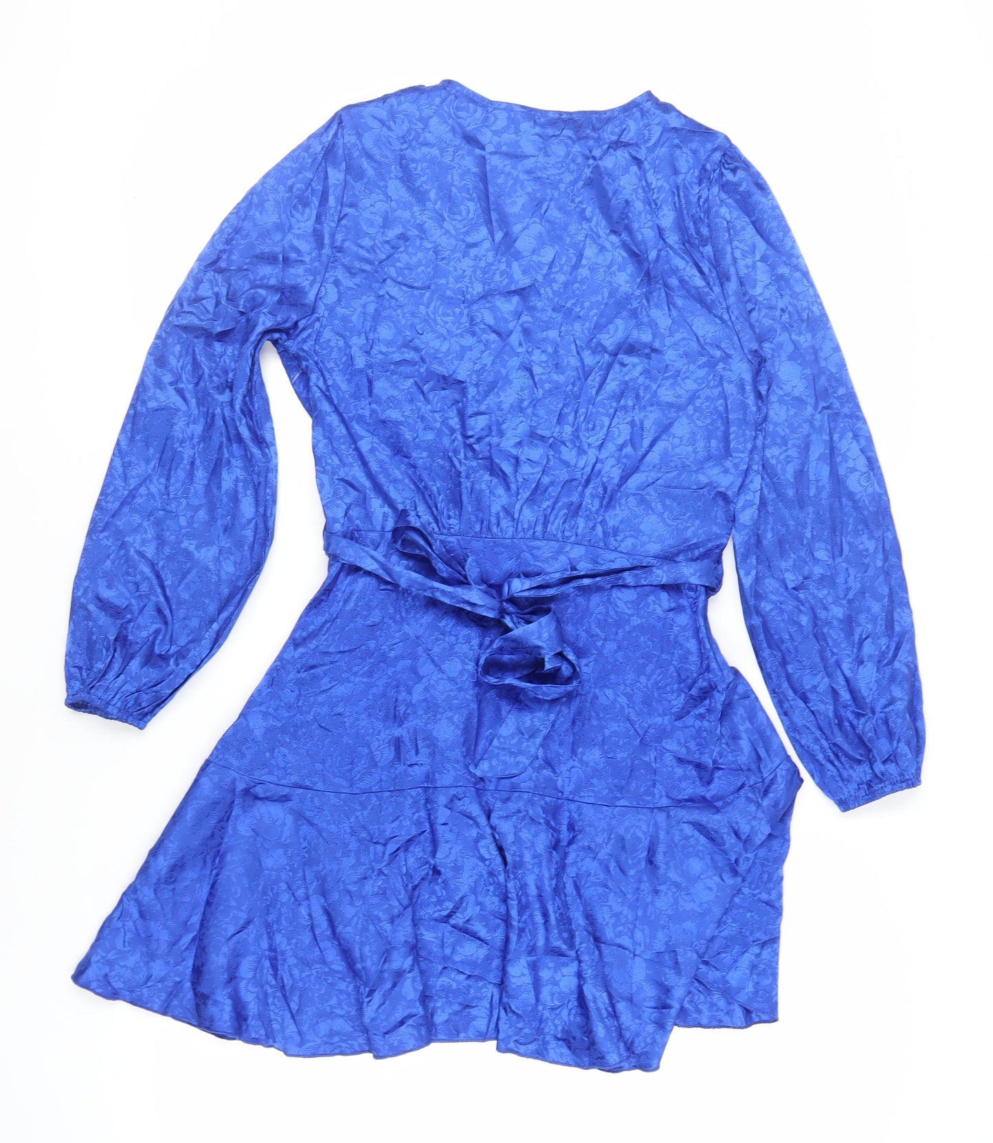 Quiz Womens Blue Floral Polyester Skater Dress Size 12 V-Neck Zip - Belted