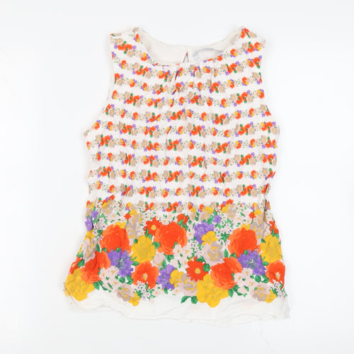 Red Herring Womens White Floral Viscose Basic Blouse Size 10 Boat Neck