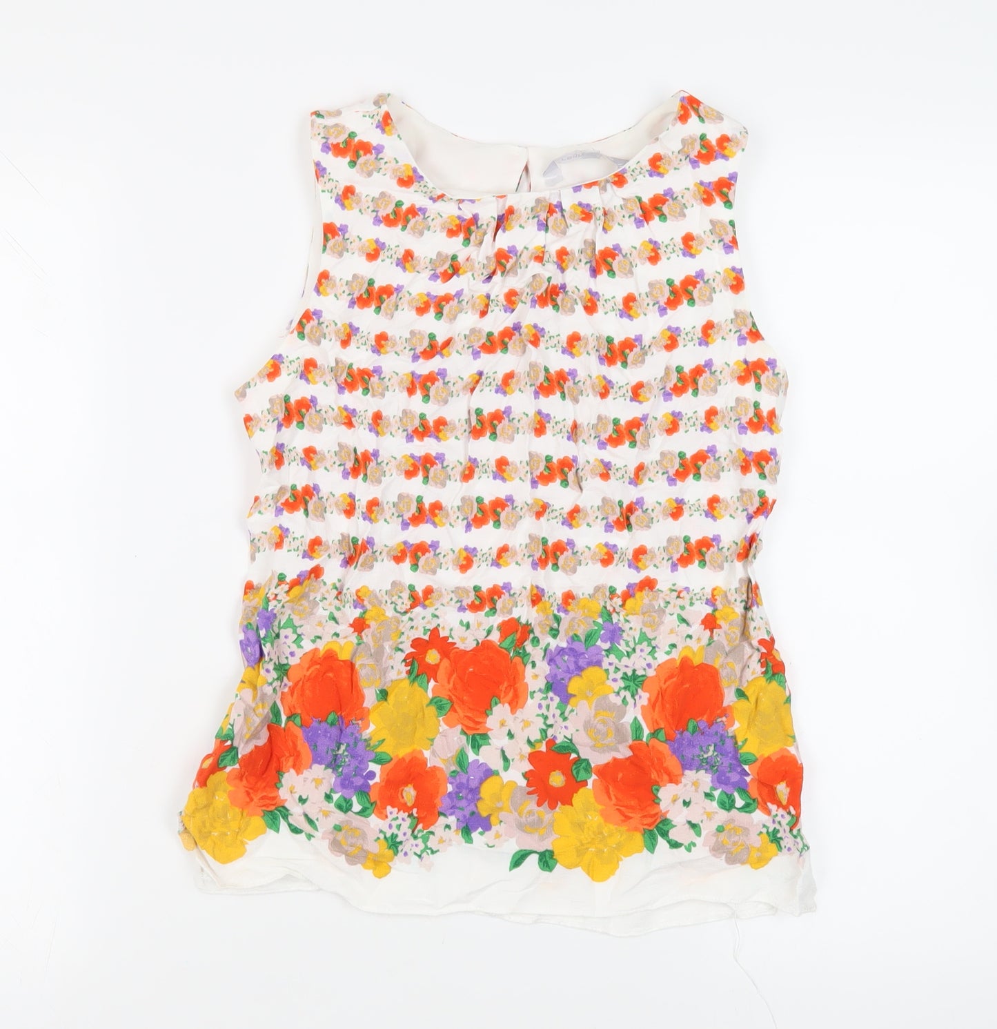 Red Herring Womens White Floral Viscose Basic Blouse Size 10 Boat Neck