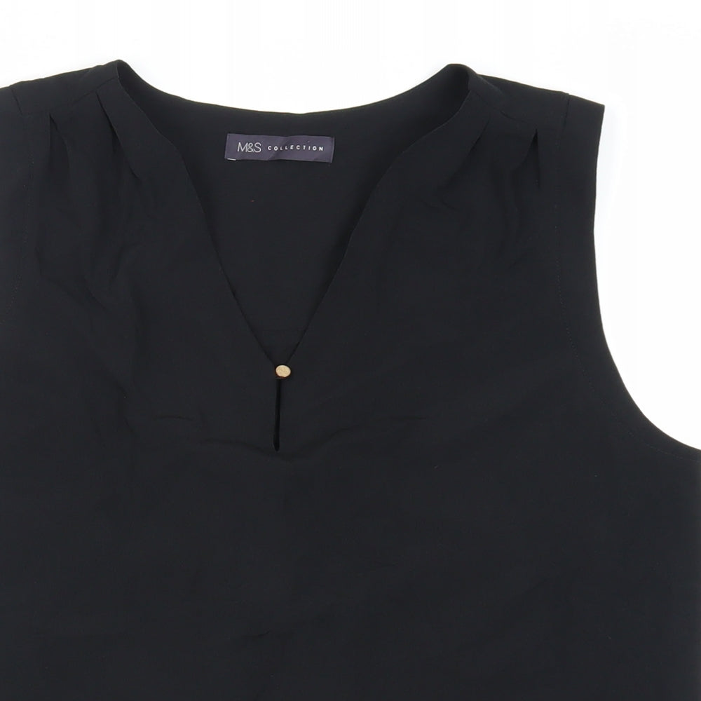 Marks and Spencer Womens Black Polyester Basic Tank Size 10 V-Neck