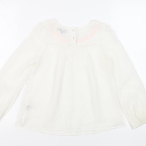 Autograph Girls White Polyester Basic Blouse Size 8-9 Years Boat Neck Button - Embelished Neckline Sheer