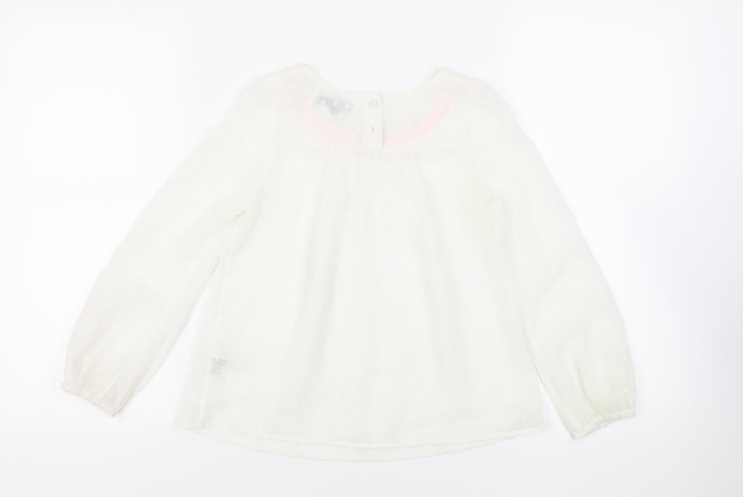 Autograph Girls White Polyester Basic Blouse Size 8-9 Years Boat Neck Button - Embelished Neckline Sheer