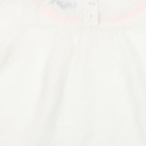 Autograph Girls White Polyester Basic Blouse Size 8-9 Years Boat Neck Button - Embelished Neckline Sheer