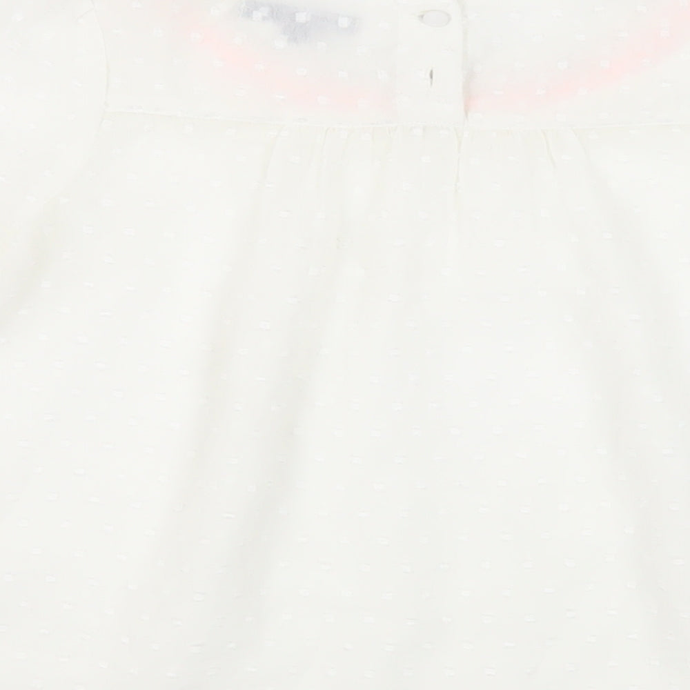 Autograph Girls White Polyester Basic Blouse Size 8-9 Years Boat Neck Button - Embelished Neckline Sheer