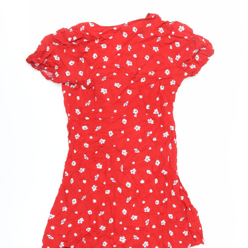 Apricot Womens Red Floral Viscose Mini Size 10 V-Neck Button