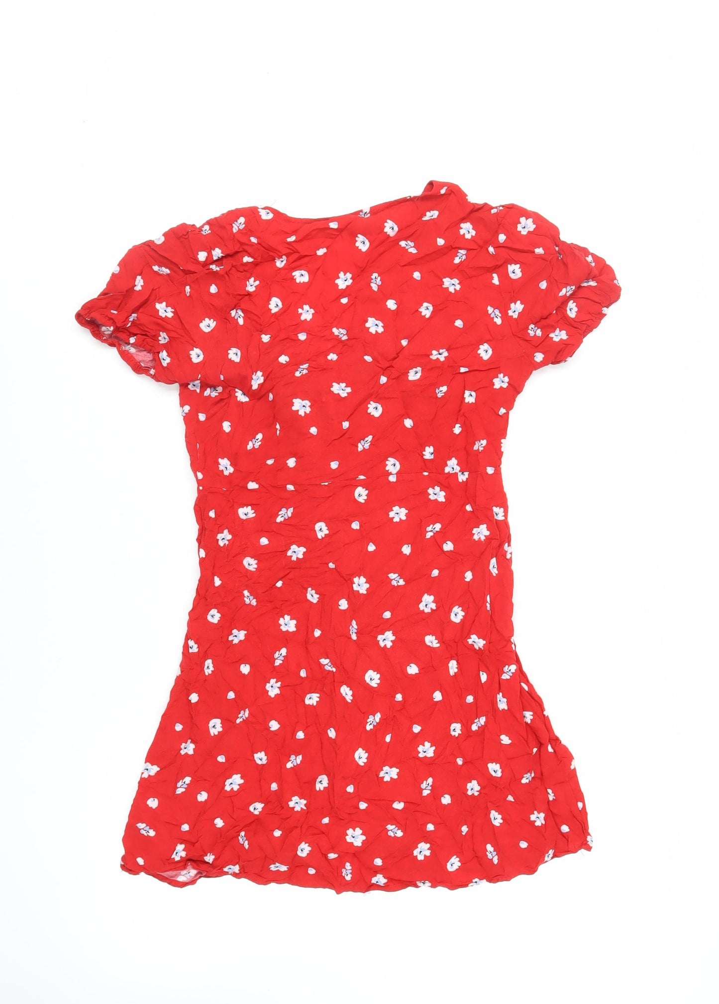 Apricot Womens Red Floral Viscose Mini Size 10 V-Neck Button