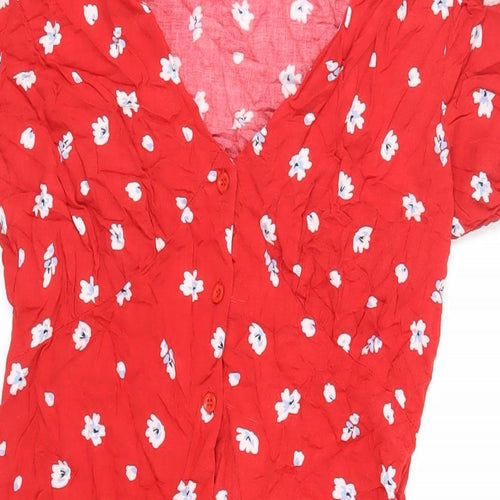 Apricot Womens Red Floral Viscose Mini Size 10 V-Neck Button