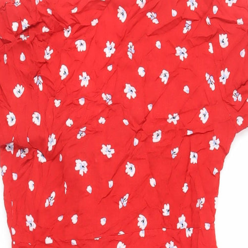 Apricot Womens Red Floral Viscose Mini Size 10 V-Neck Button