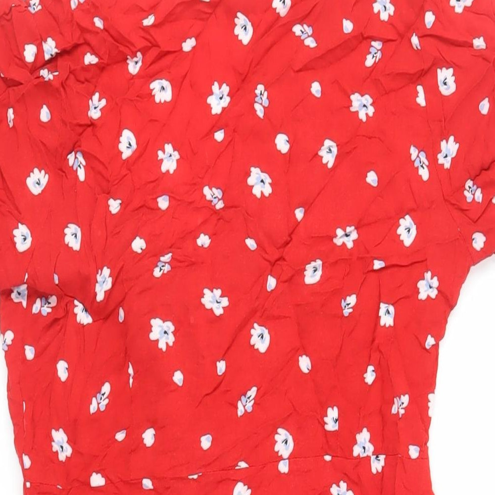 Apricot Womens Red Floral Viscose Mini Size 10 V-Neck Button