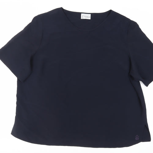 Essence Womens Blue Polyester Basic Blouse Size 26 Round Neck