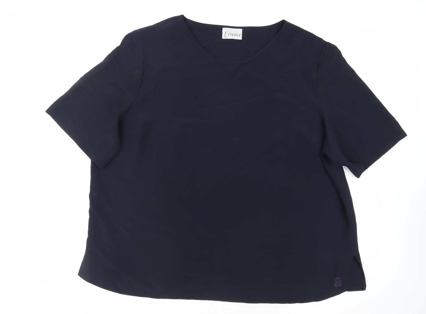 Essence Womens Blue Polyester Basic Blouse Size 26 Round Neck