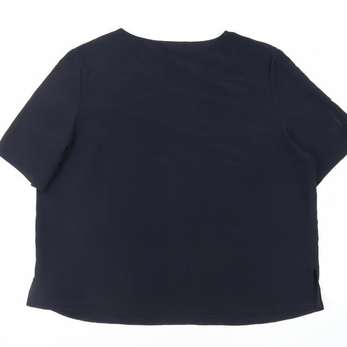 Essence Womens Blue Polyester Basic Blouse Size 26 Round Neck