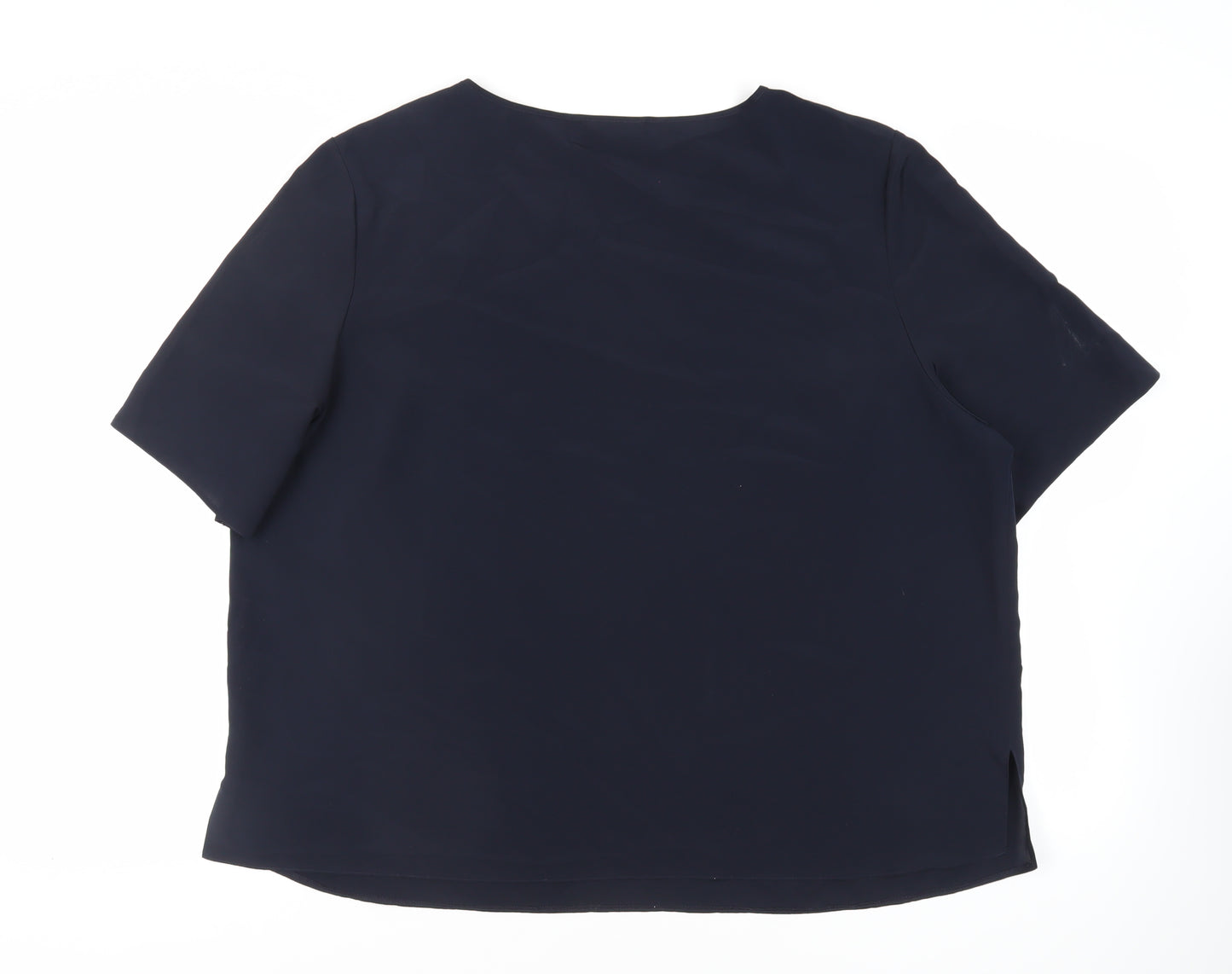 Essence Womens Blue Polyester Basic Blouse Size 26 Round Neck