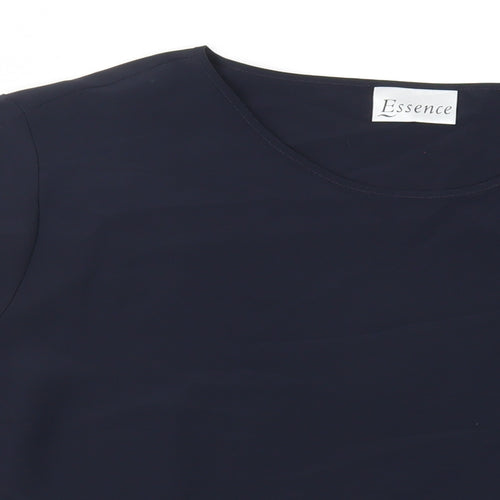 Essence Womens Blue Polyester Basic Blouse Size 26 Round Neck