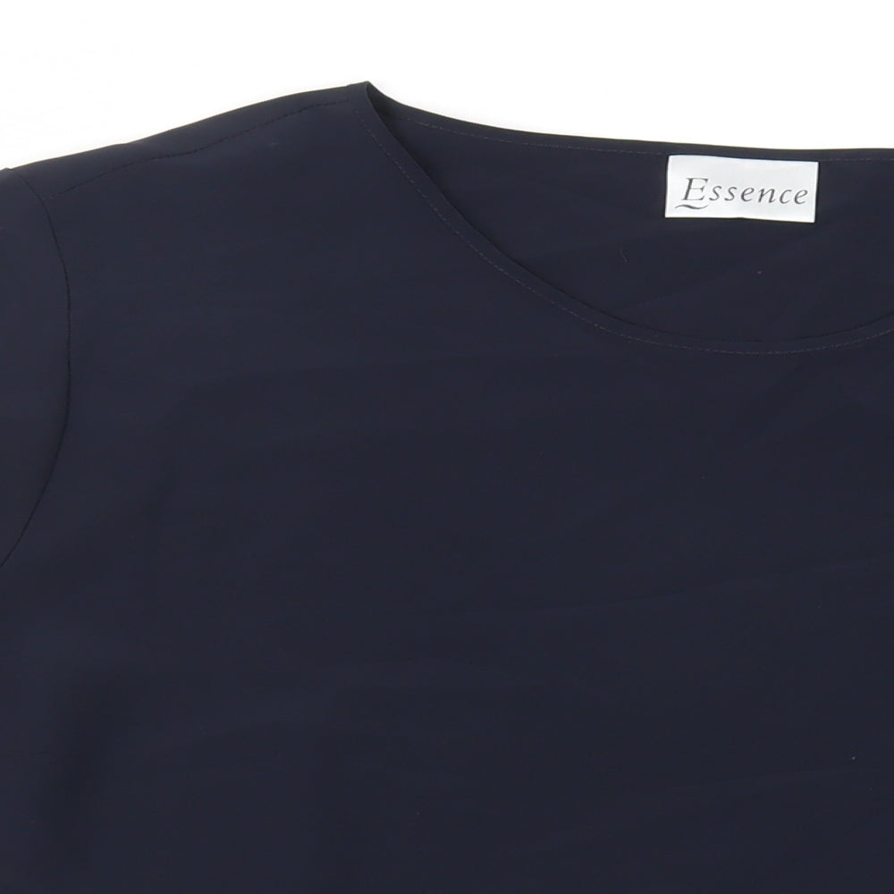 Essence Womens Blue Polyester Basic Blouse Size 26 Round Neck