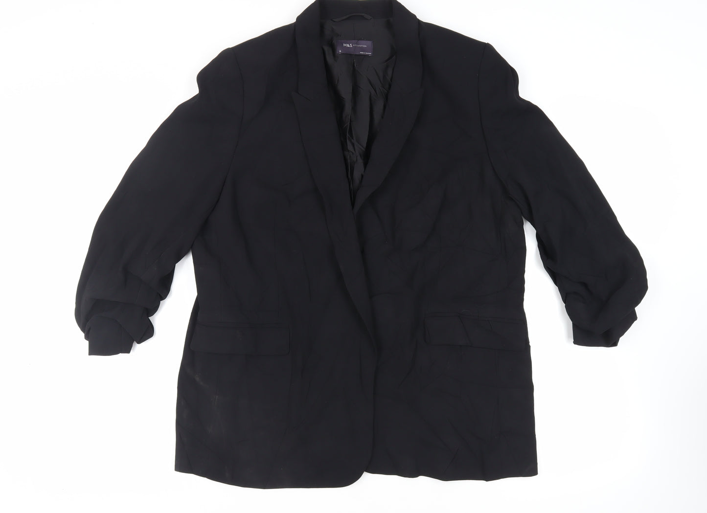 Marks and Spencer Womens Black Jacket Blazer Size 18 - Open Ruched Sleeve