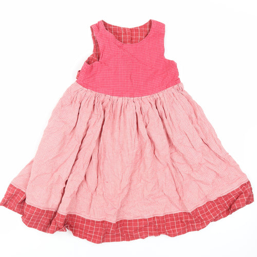 Cot' N' Togs Girls Pink Check Cotton Fit & Flare Size 4 Years Round Neck Button