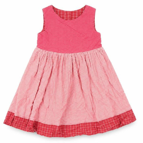 Cot' N' Togs Girls Pink Check Cotton Fit & Flare Size 4 Years Round Neck Button