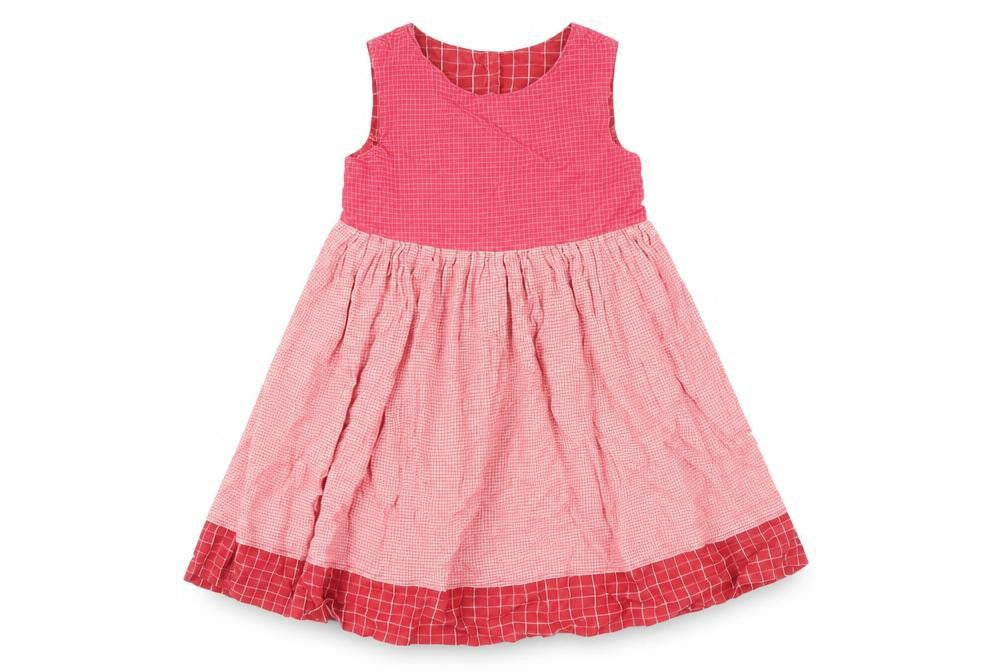 Cot' N' Togs Girls Pink Check Cotton Fit & Flare Size 4 Years Round Neck Button