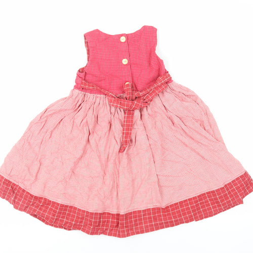 Cot' N' Togs Girls Pink Check Cotton Fit & Flare Size 4 Years Round Neck Button