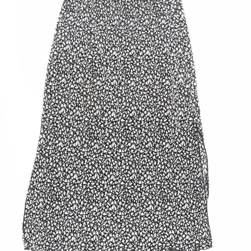 Pull&Bear Womens Black Floral Polyester A-Line Skirt Size S - Side Slits