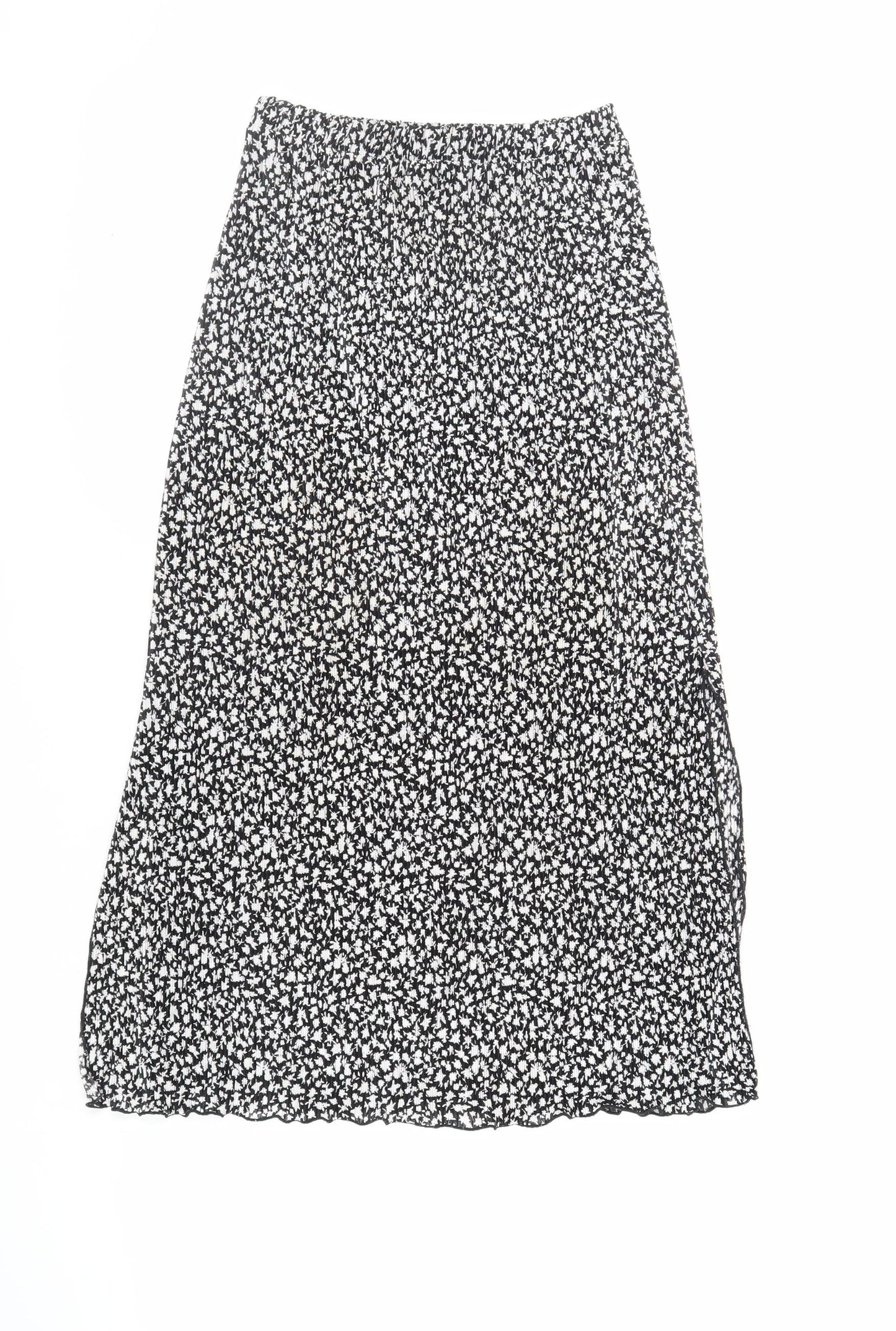 Pull&Bear Womens Black Floral Polyester A-Line Skirt Size S - Side Slits