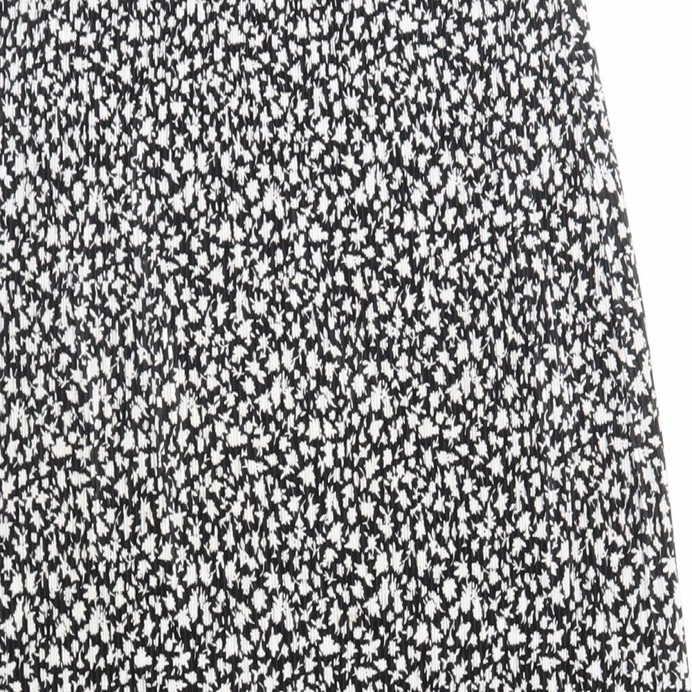 Pull&Bear Womens Black Floral Polyester A-Line Skirt Size S - Side Slits