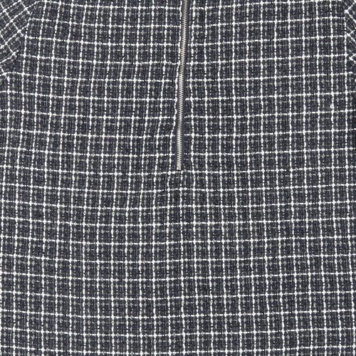 Kilibbi Womens Blue Plaid Polyester Basic Blouse Size M Round Neck - Fringe Detail