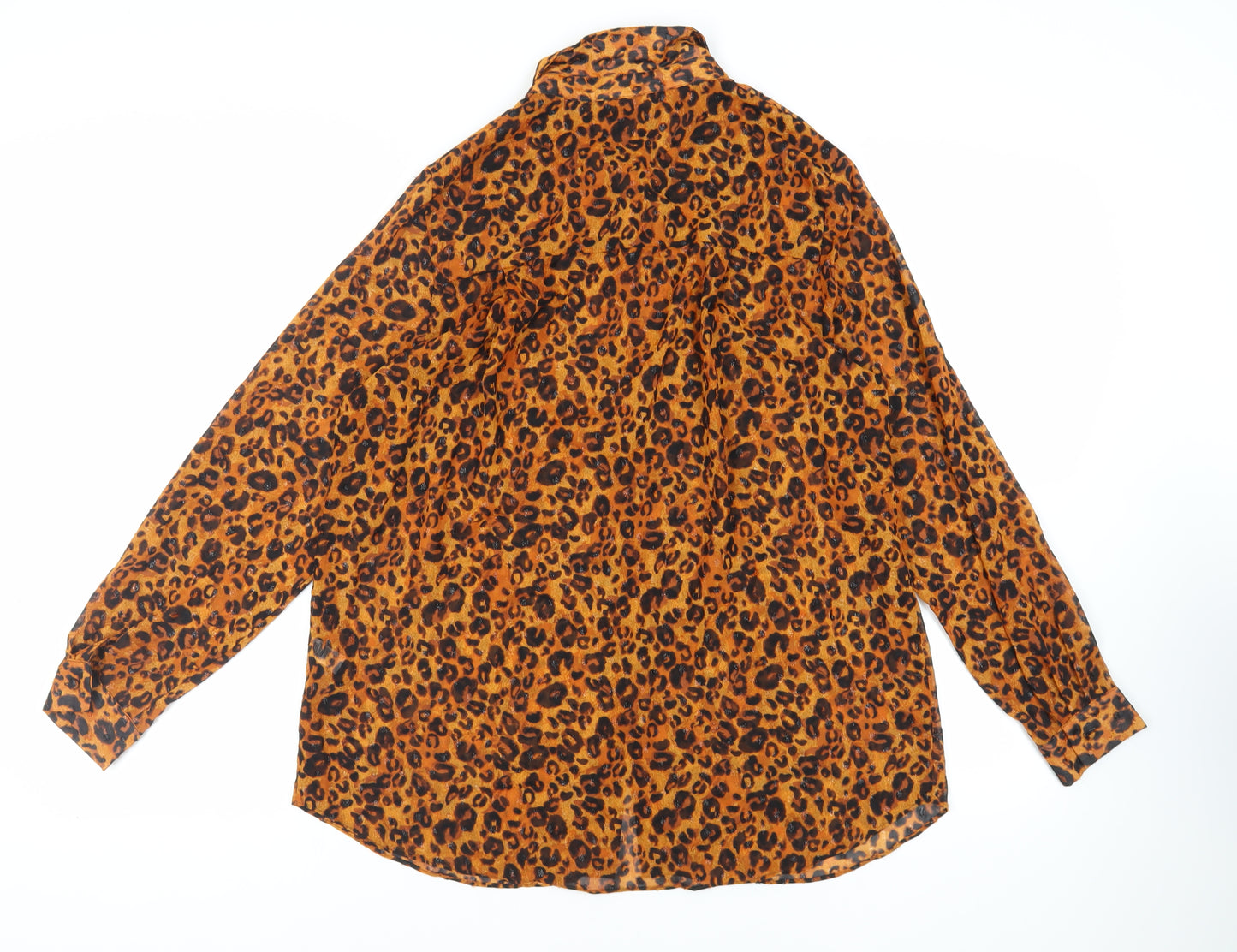 NEXT Womens Brown Animal Print Polyester Basic Button-Up Size 16 Collared - Sheer