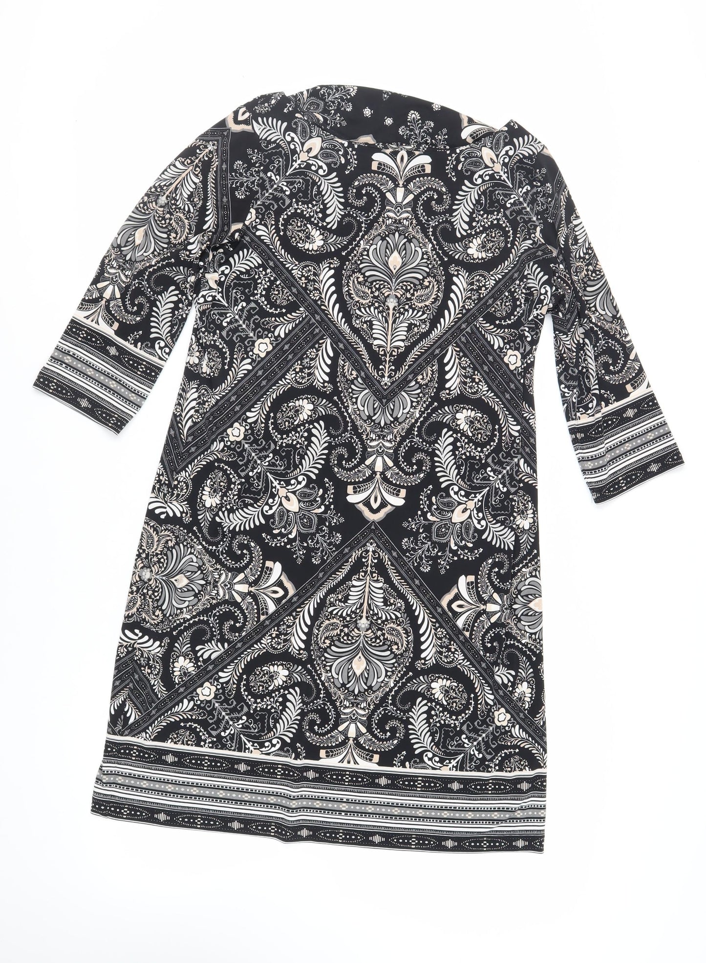 Wallis Womens Black Paisley Polyester Shift Size M Boat Neck Pullover