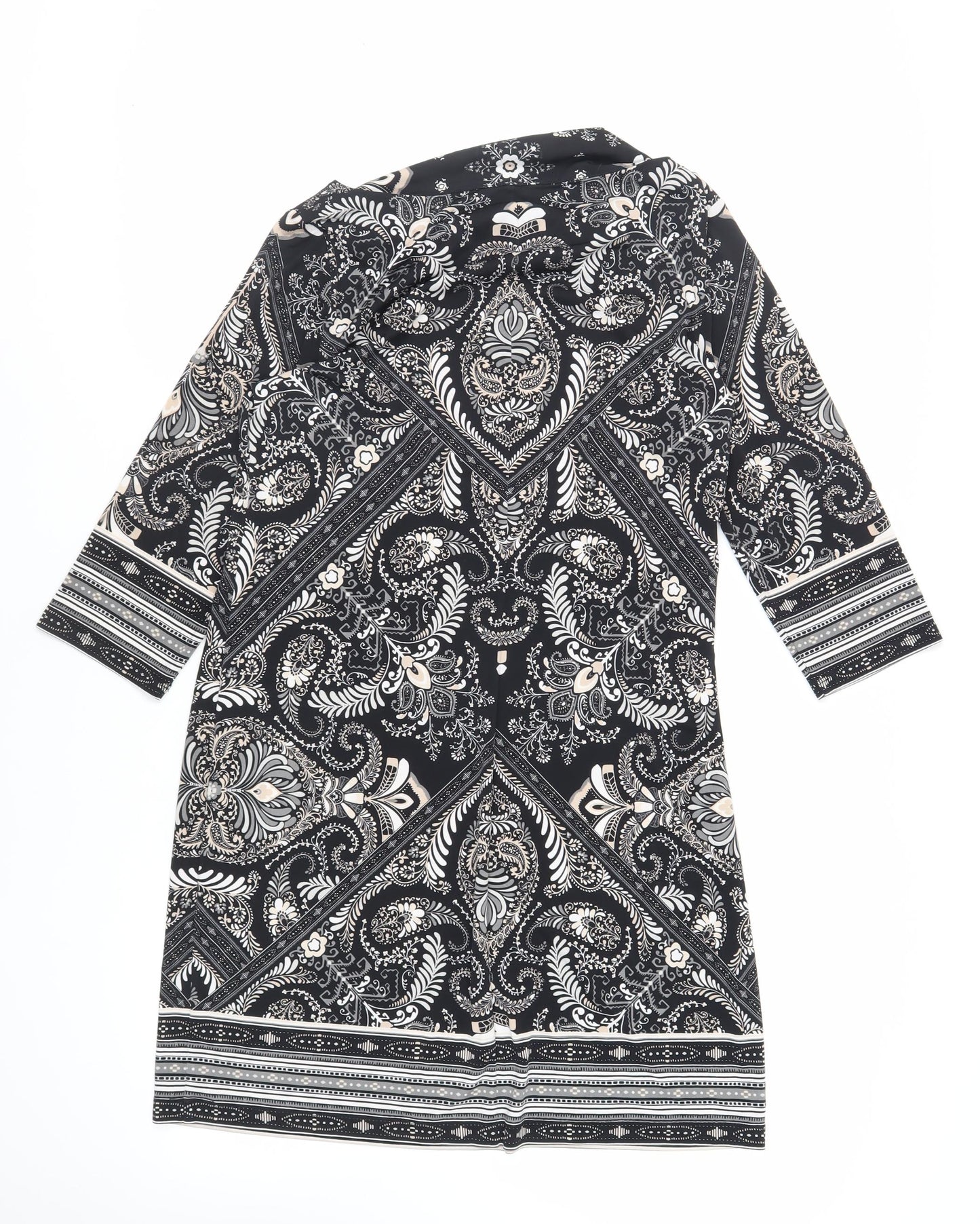 Wallis Womens Black Paisley Polyester Shift Size M Boat Neck Pullover