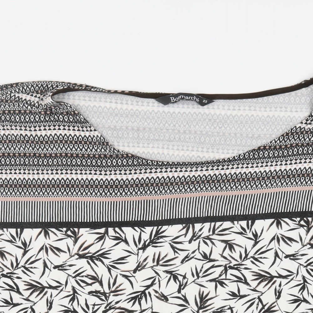 Bonmarché Womens White Geometric Viscose Basic T-Shirt Size 22 Boat Neck