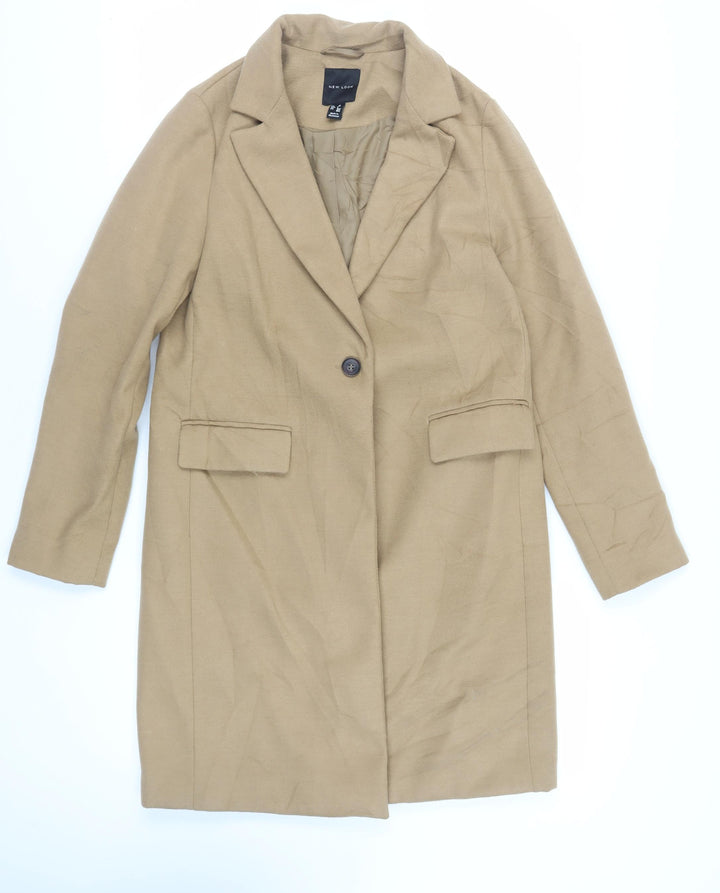 New Look Womens Beige Overcoat Coat Size 10 Button