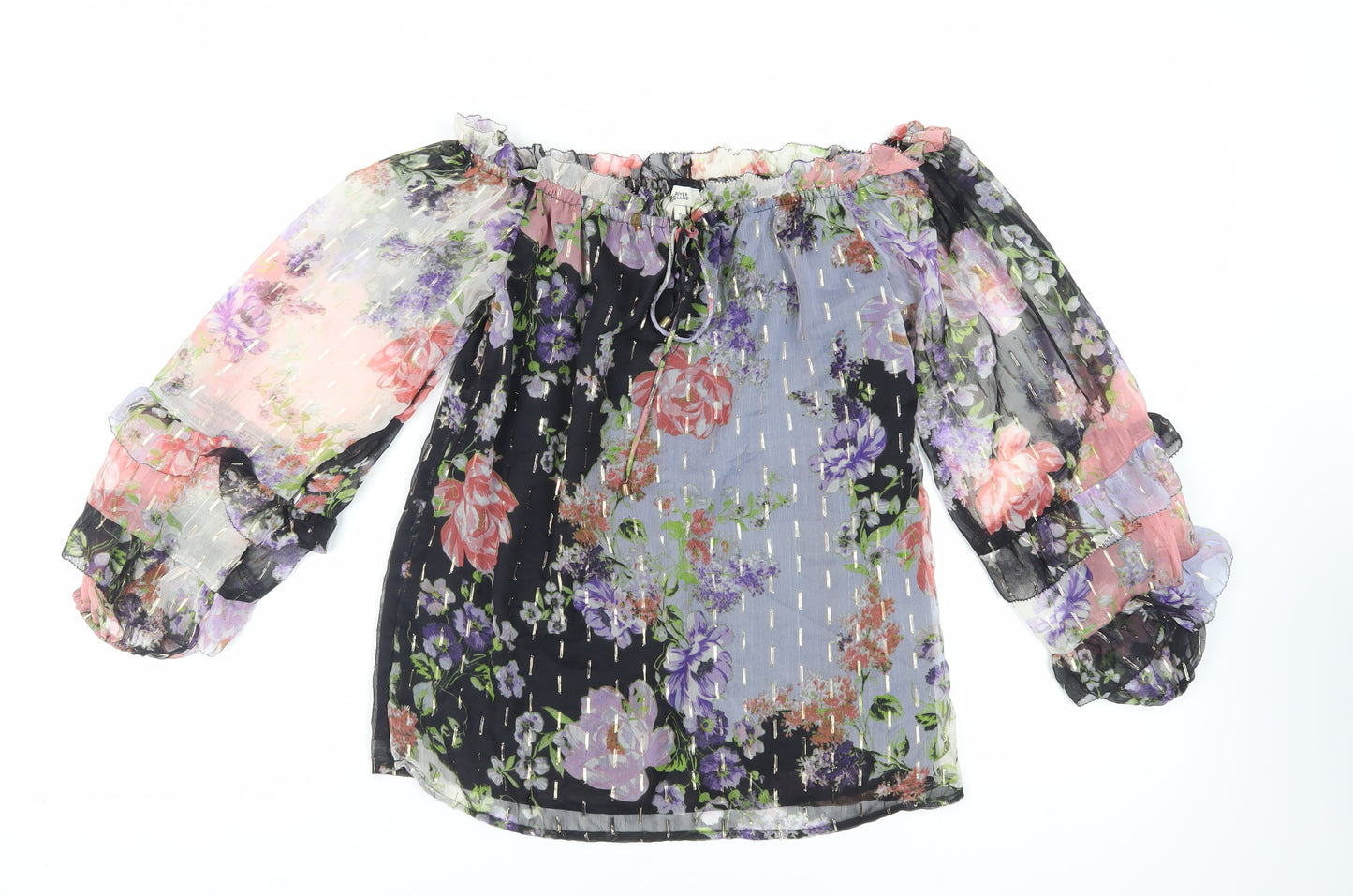 River Island Womens Multicoloured Floral Polyester Basic Blouse Size 8 Off the Shoulder
