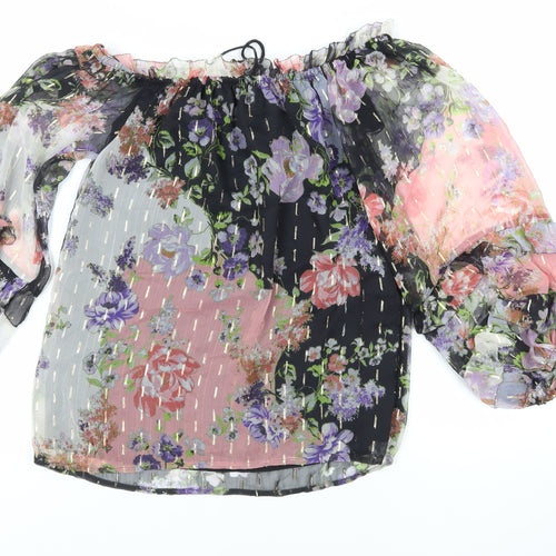 River Island Womens Multicoloured Floral Polyester Basic Blouse Size 8 Off the Shoulder