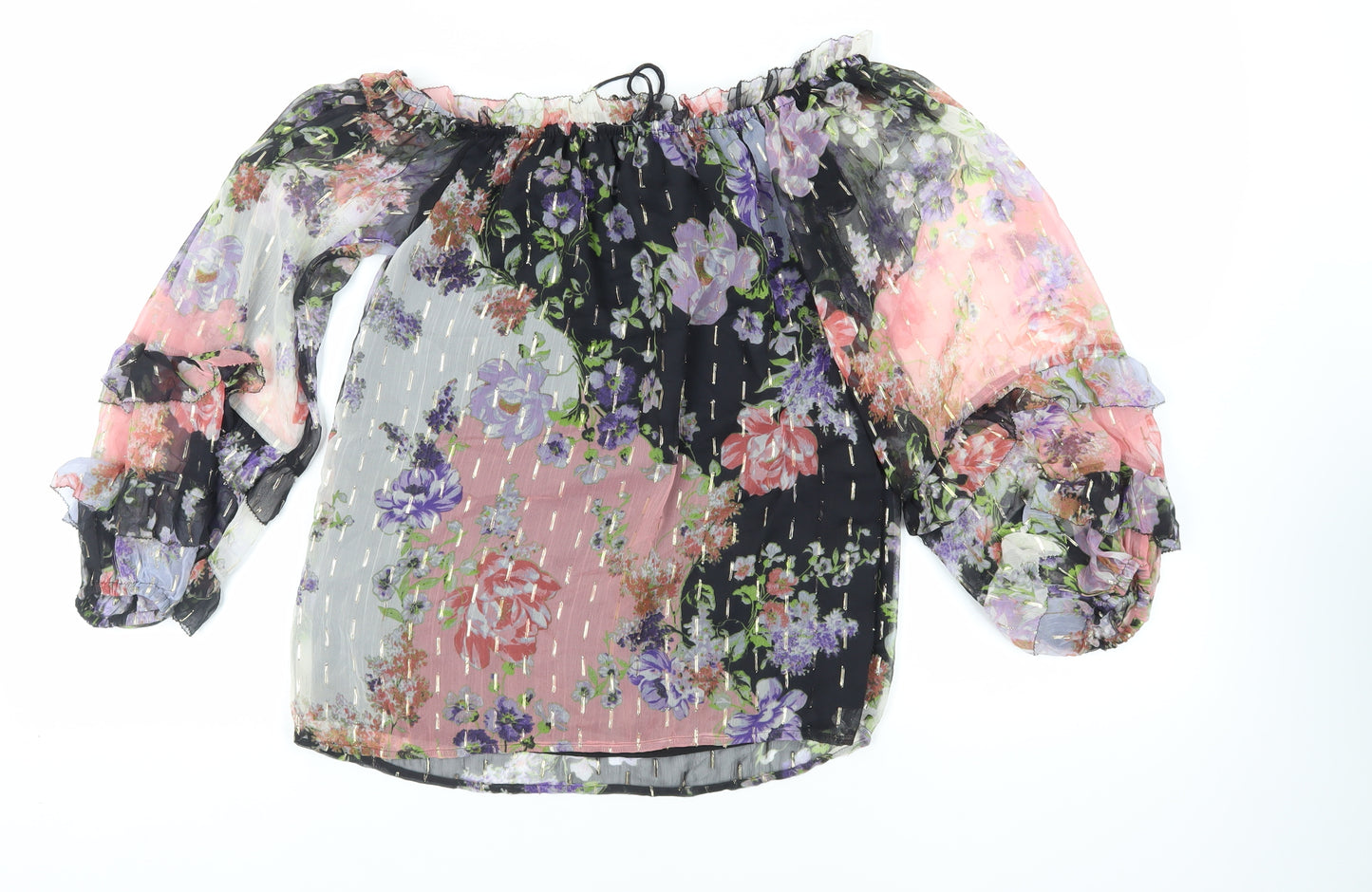 River Island Womens Multicoloured Floral Polyester Basic Blouse Size 8 Off the Shoulder