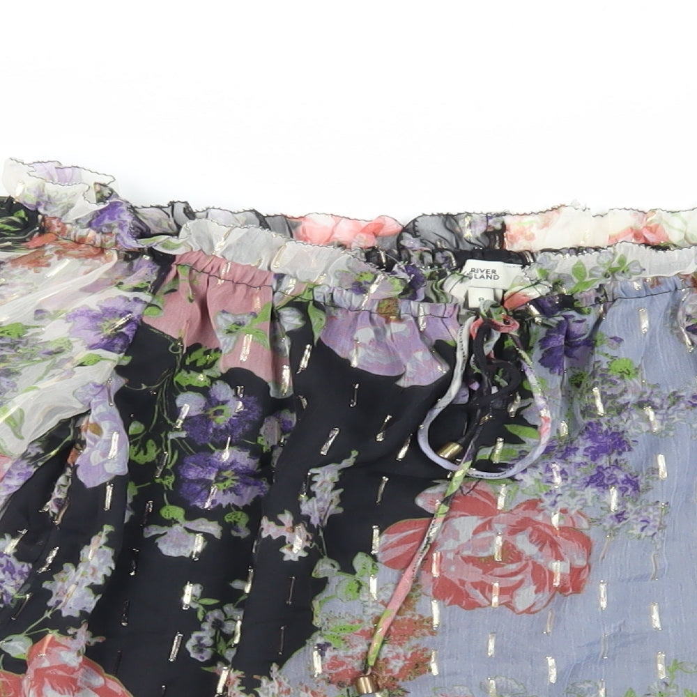 River Island Womens Multicoloured Floral Polyester Basic Blouse Size 8 Off the Shoulder