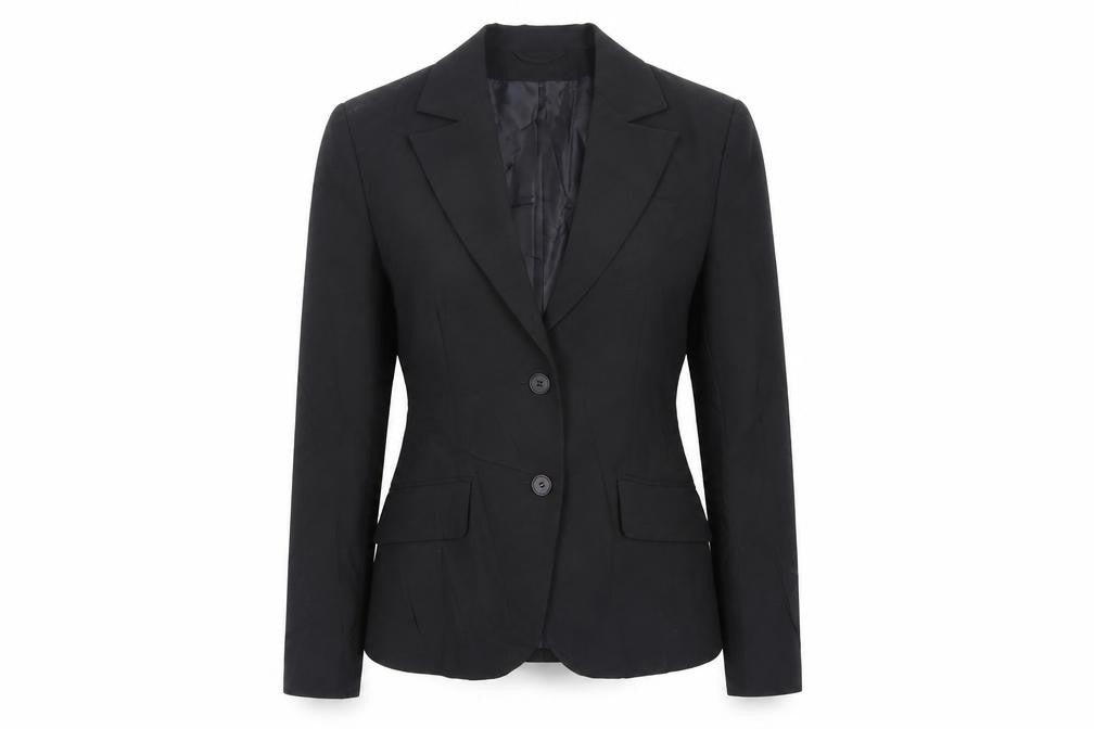 Front view of La Redoute women’s black jacket blazer, size UK 10, button