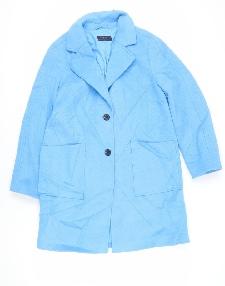 Marks and Spencer Womens Blue Overcoat Coat Size 12 Button