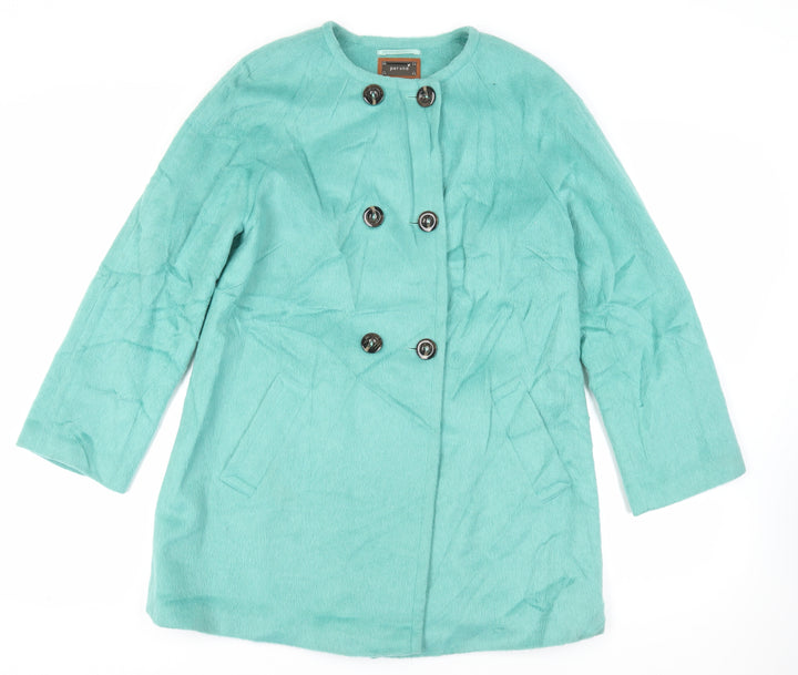 Per Una Womens Green Pea Coat Coat Size 12 Button