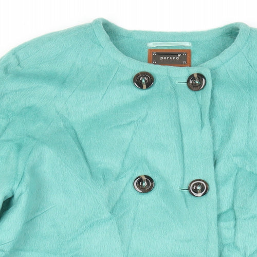 Per Una Womens Green Pea Coat Coat Size 12 Button