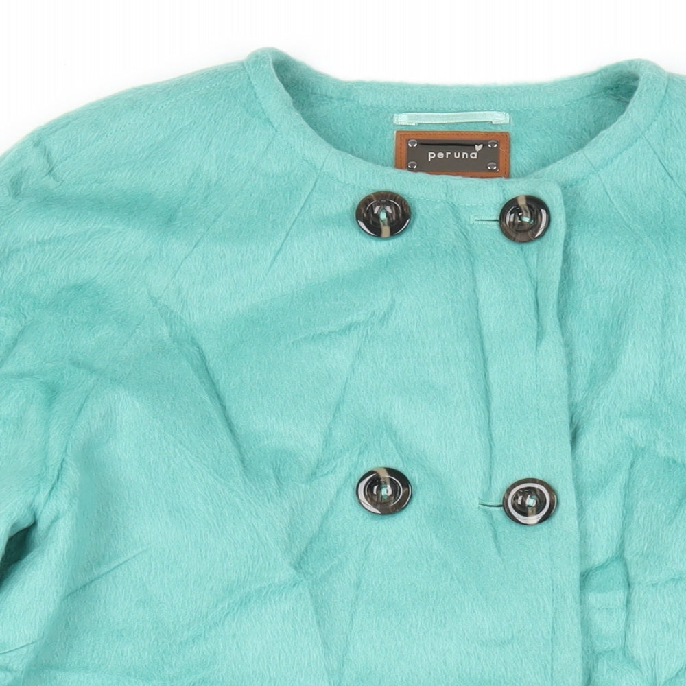 Per Una Womens Green Pea Coat Coat Size 12 Button